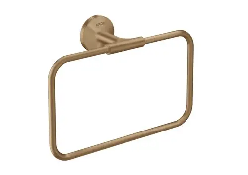 Handtuchring in Brushed Bronze von AXOR, mit rechteckiger Form und runder Wandbefestigung, an hellem Hintergrund.